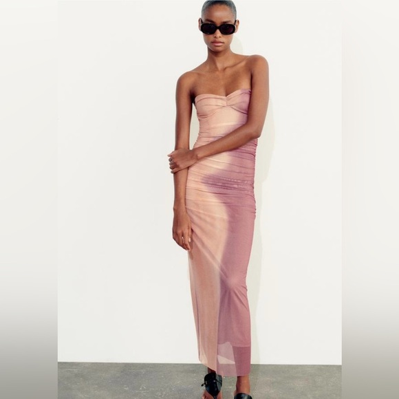 NWT Zara PRINTED TULLE DRESS. Pink - Picture 1 of 3